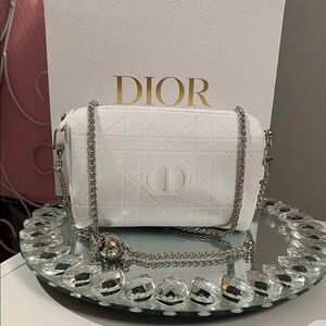 Dior White Quilted Crossbody Pouch with Adjustable Silver Chain